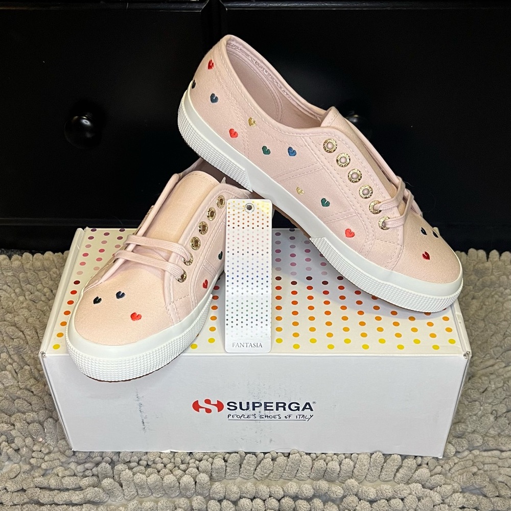 Superga Fantasia Pink 2750 Little Hearts Women's Sneaker Size 8 1/2 Euro 39 1/2